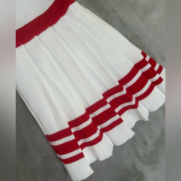 Maje Monica red and white pleated bell sleeve sweater - Picture 9 of 12